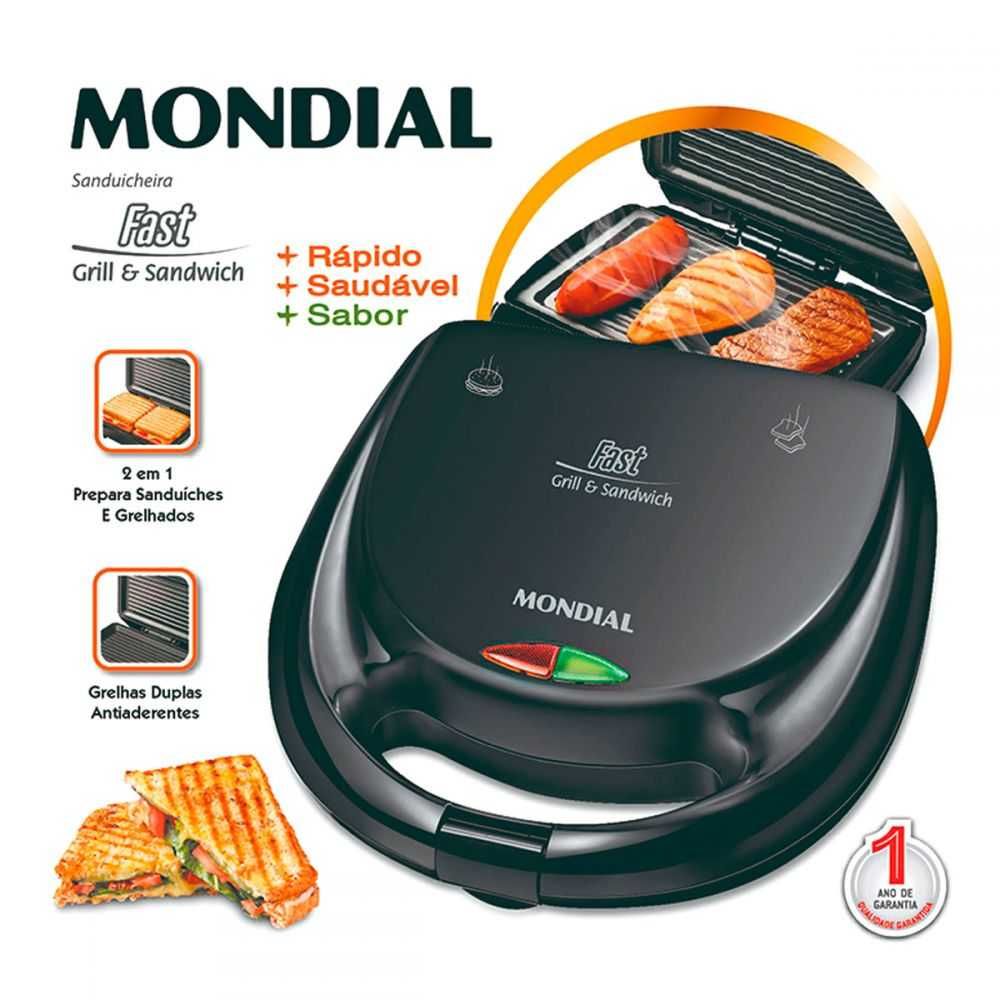 Sanduicheira FAST GRILL E SANDWICH Antiderrapante 750W S 12 Preta 220V