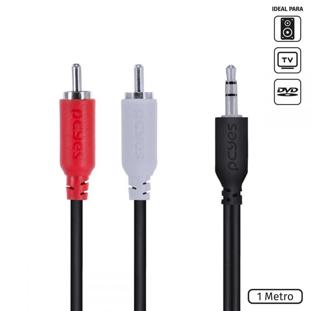 Cabo De Áudio 2 Rca Macho Para P2 35mm Macho 28awg Puro Cobre 1 Metro P2r35 1 Pcyes Na Tudo à 