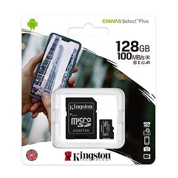 Cartao De Memoria Sd Kingston Canvas Select Plus Class 10Uhs I 128Gb Micro+Adaptador Sdcs2/128Gb