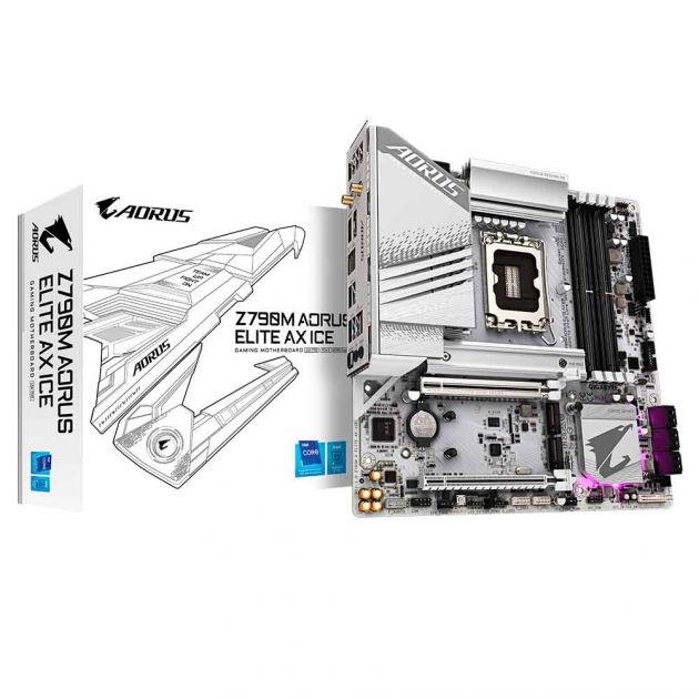 Placa Mãe Z790M Aorus Elite AX Ice Intel LGA 1700 DDR5 M-ATX Gigabyte